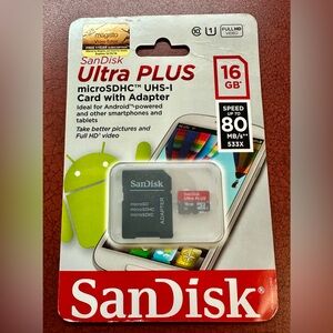 SanDisk Ultra PLUS 16GB microSDHC UHS-I Memory Card + Adapter | NEW